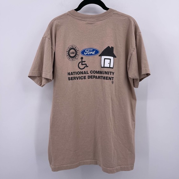 Ford UAW National Community Service Department T Shirt Tan Sz L Short Sleeve - Picture 2 of 7